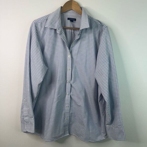 Lands’ End Blue Plaid Long Sleeve Button Up Shirt Women's Size 20W-22W Cotton - Picture 1 of 10